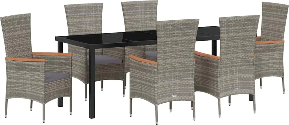 vidaXL Kert étkező szett párnával 7 pcs Szürke Porszórt acél