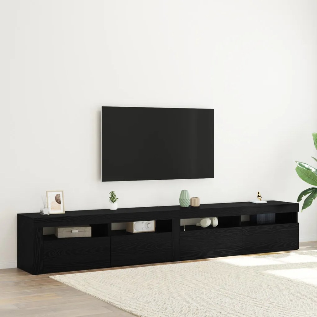 TV szekrények 2 db LED lámpával fekete tölgy szerelt fából