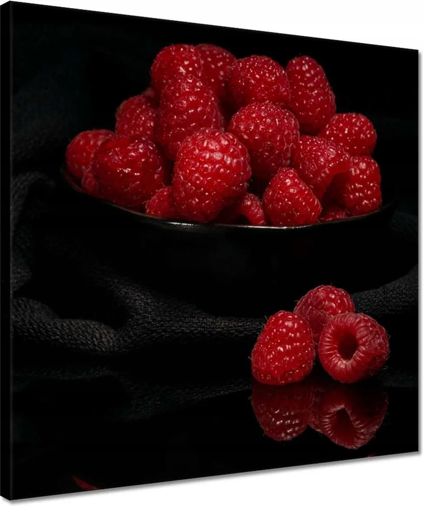 Vászonkép 40x40 Érett málna egy tálban