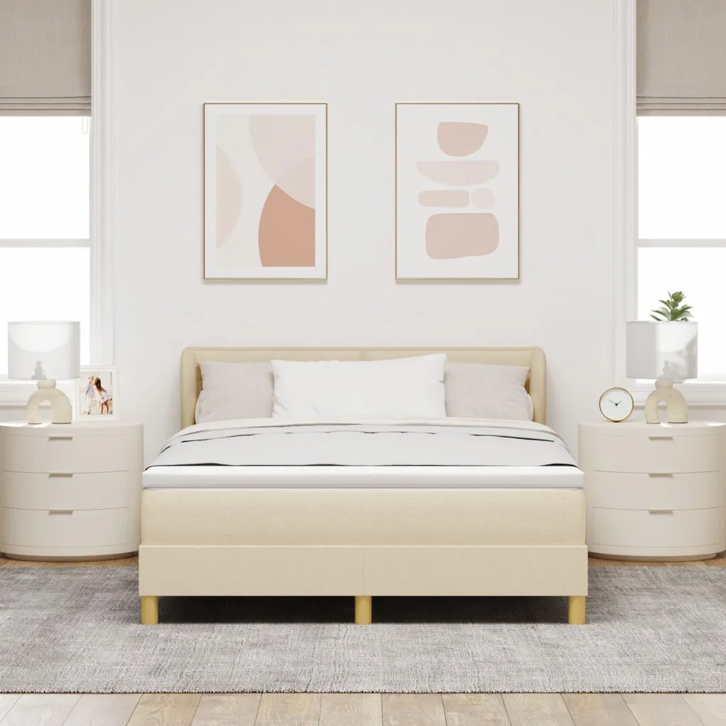 Boxspring Ágy Matraccal - Krém, 140x190 cm, Szövet
