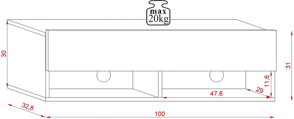 TV szekrény 100 cm 1 ajtós fekete / fekete magasfény színkombinációban – DERBY
