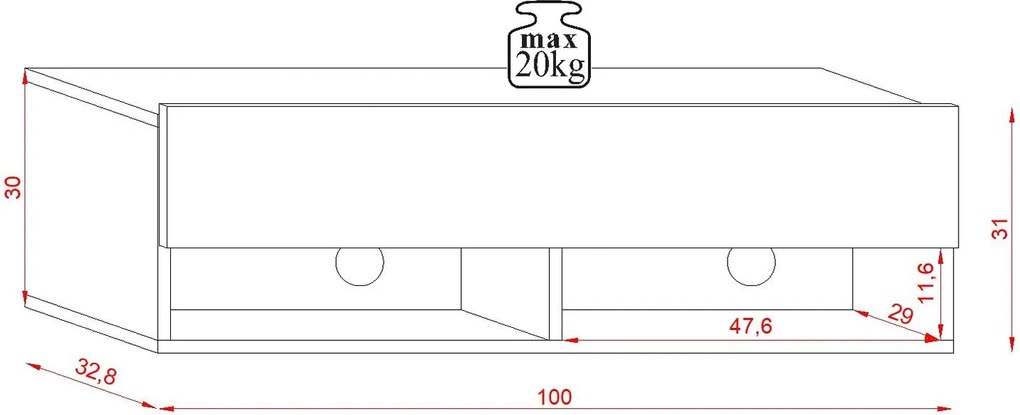 TV-szekrény 100 cm, 1 ajtóval, fekete/magasfényű fekete színkombinációban DERBY