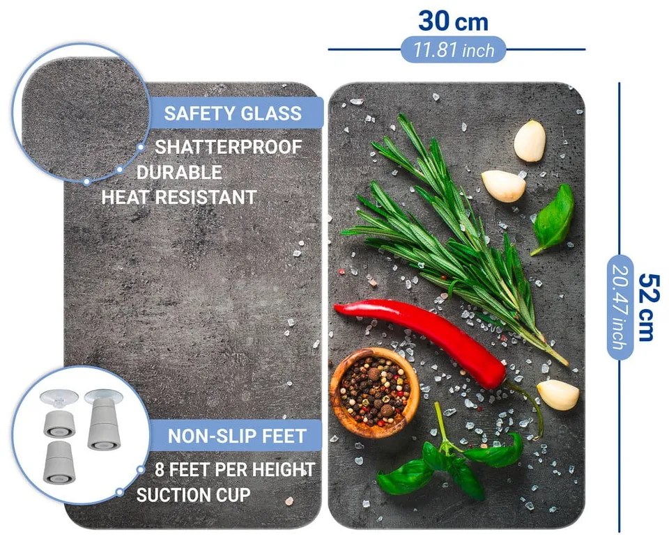 Edzett üveg tűzhely fedőlap szett 2 db-os 52x30 cm Rosemary – Maximex