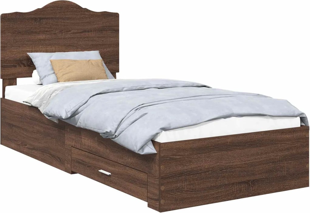 vidaXL Ágykeret fejtámlával fiókkal Barna Tölgy 70 x 190 cm Faanyag