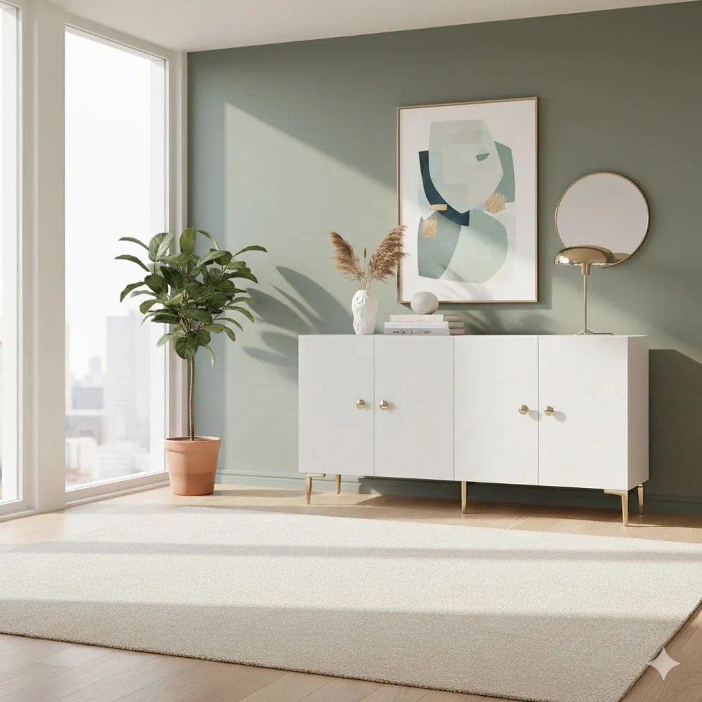 Simple komód, fehér-arany, 150 cm