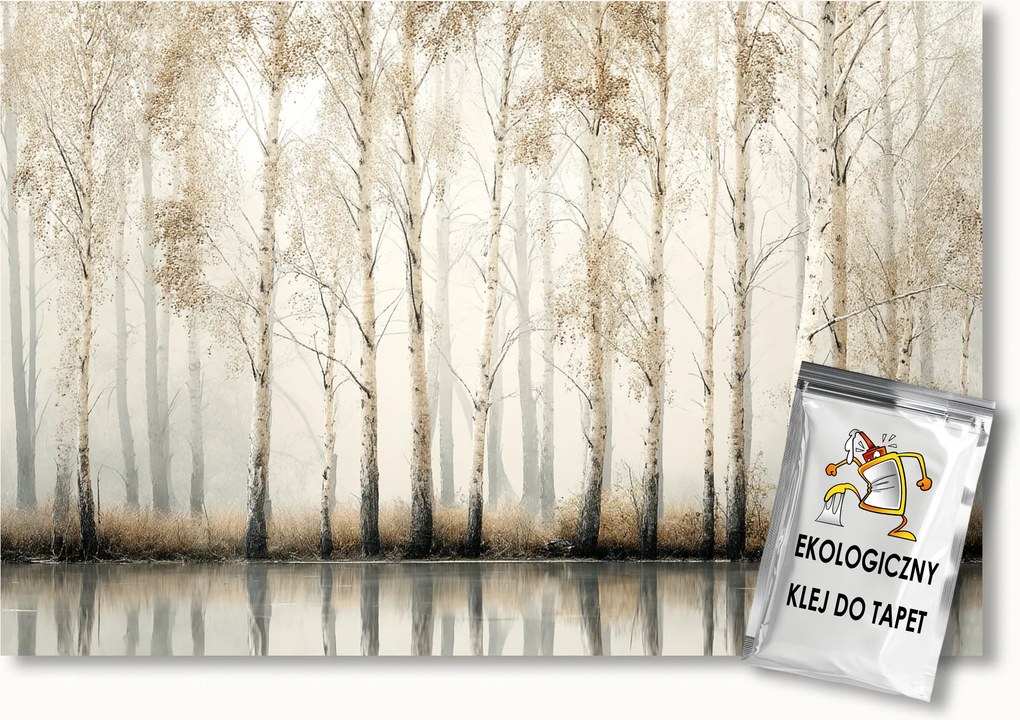 Fotótapéta Flizelina Fák Erdő Liget Nyírfa Víz Ősz Köd 150x105 ragasztó