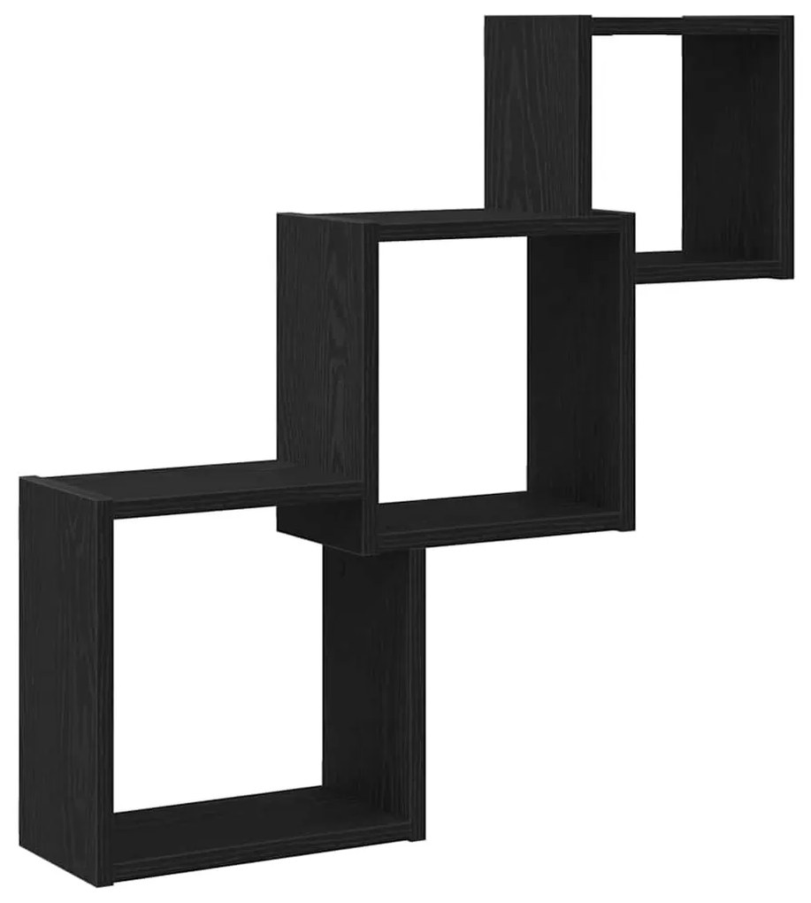 fekete tölgy színű szerelt fa fali kocka polcok 68x15x68 cm