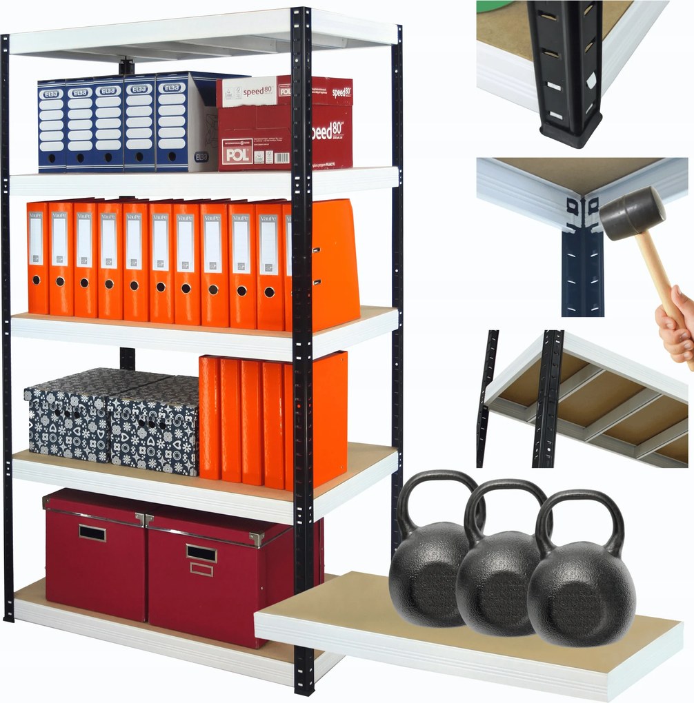 Tárolószekrény fém állvány Helios 213x100x50cm 5Px350kg 300TYS Komb