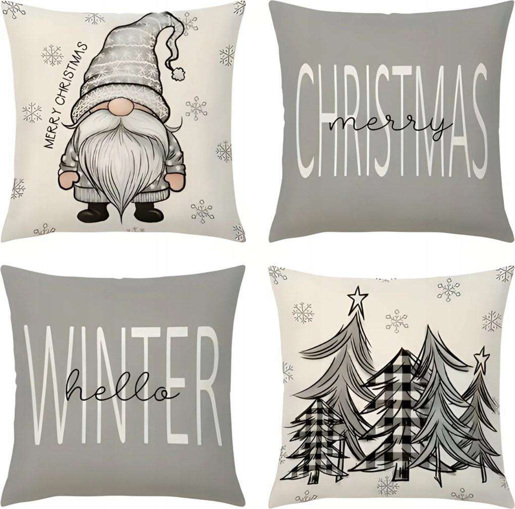 Karácsonyi Párnahuzat Szett 4 Db-os Karácsonyi Dekoráció 45X45