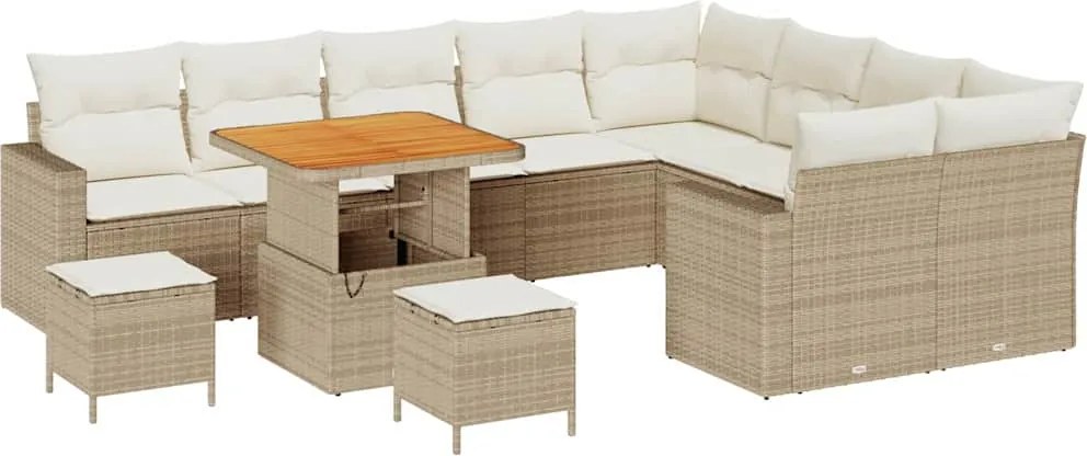 vidaXL Kerti Kanapé Szett 12 pcs Bézs polirattan