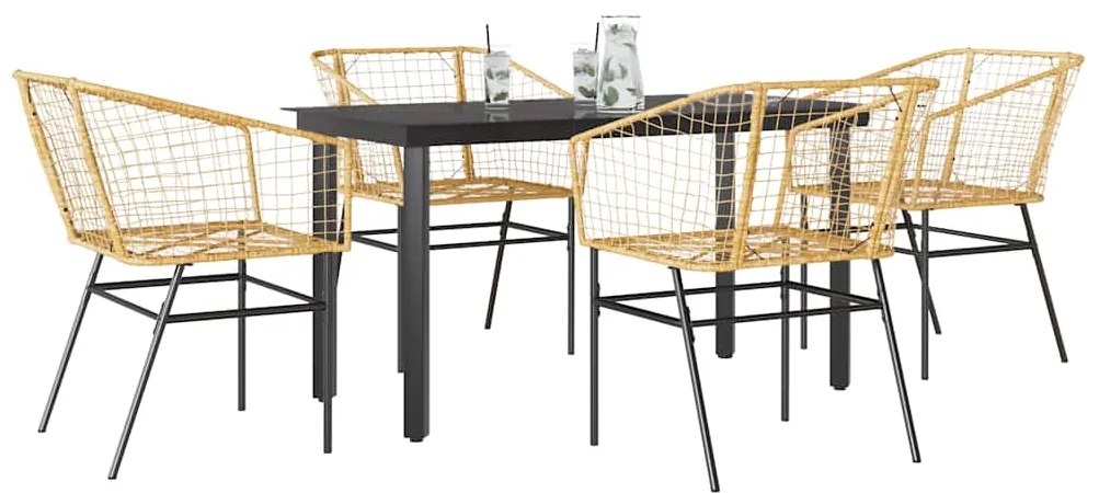 vidaXL 5 észes barna polyrattan üveg kerti étkezőgarnitúra