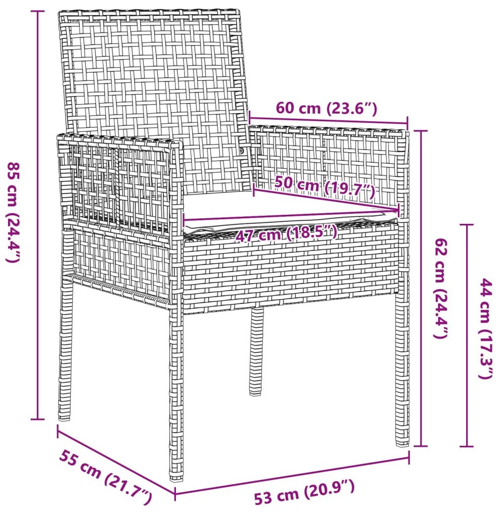3 db-os Kerti Bistro Készlet Párnákkal Szürke Poli Rattan
