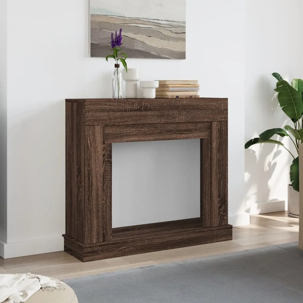 barna tölgy színű szerelt fa kandallóburkolat 100x30x87,5 cm