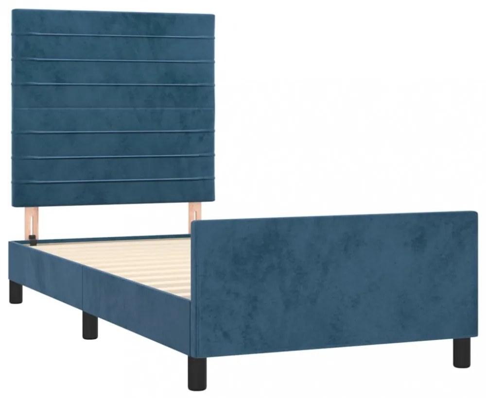 sötétkék bársony ágykeret matrac nélkül 80 x 200 cm