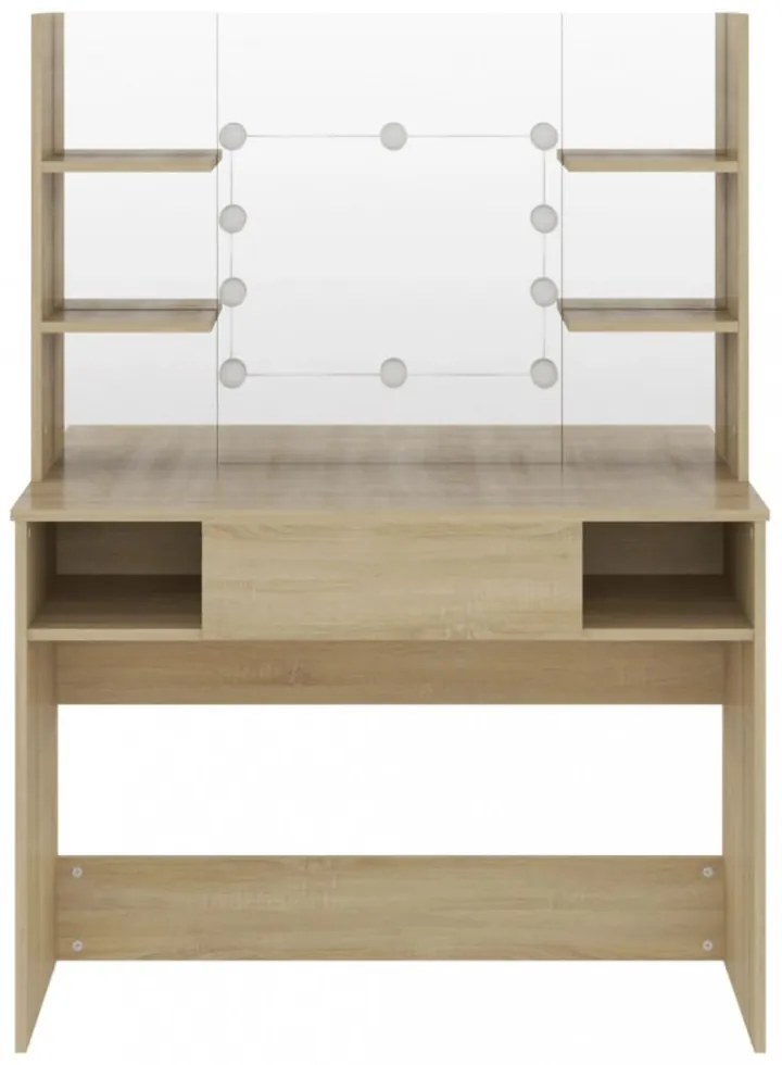 tölgyszínű LED-es MDF sminkasztal 100 x 40 x 135 cm