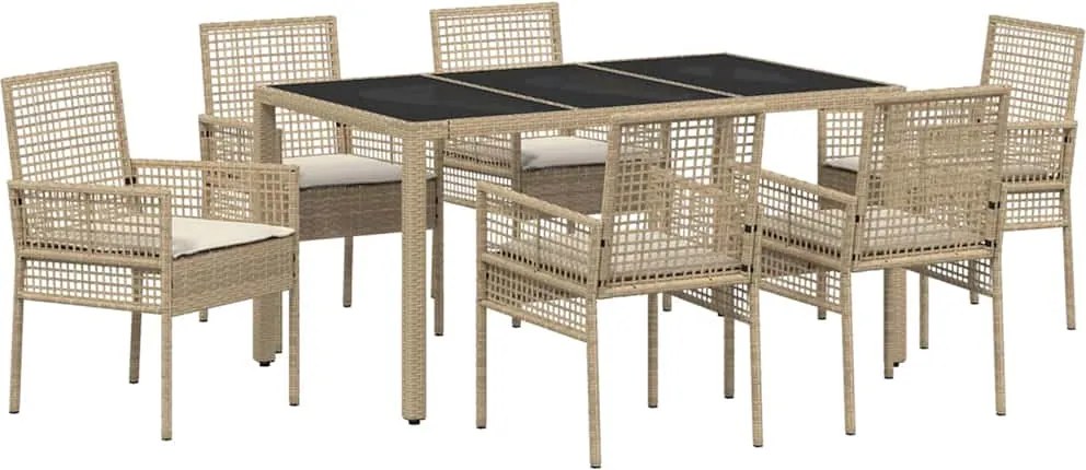 vidaXL Kert étkező szett 7 pcs Bézs polirattan