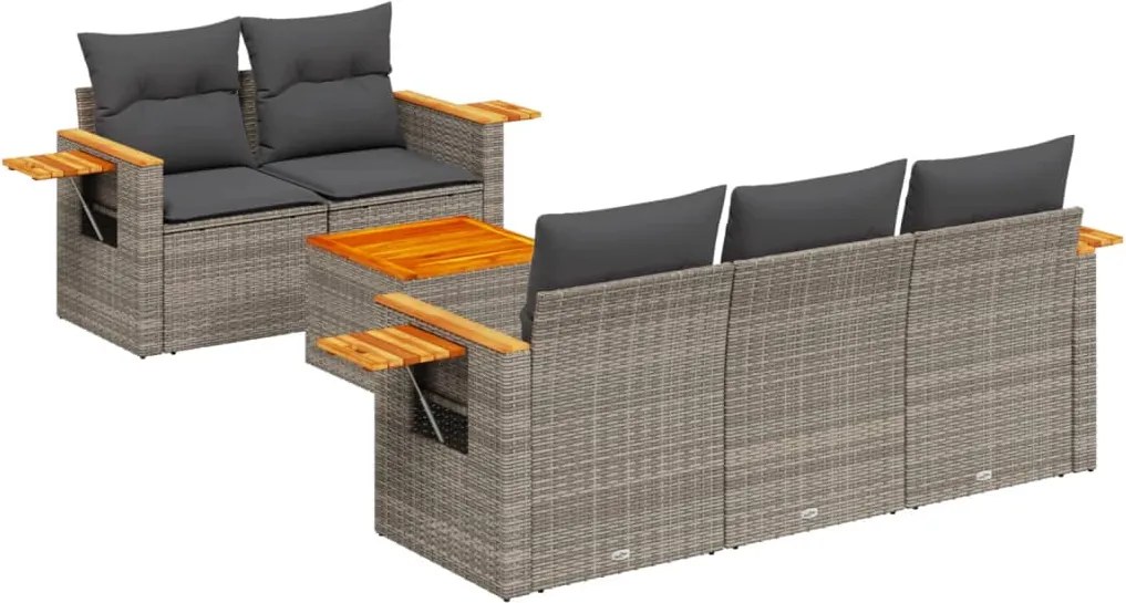 vidaXL 6 részes szürke polyrattan kerti ülőgarnitúra párnákkal