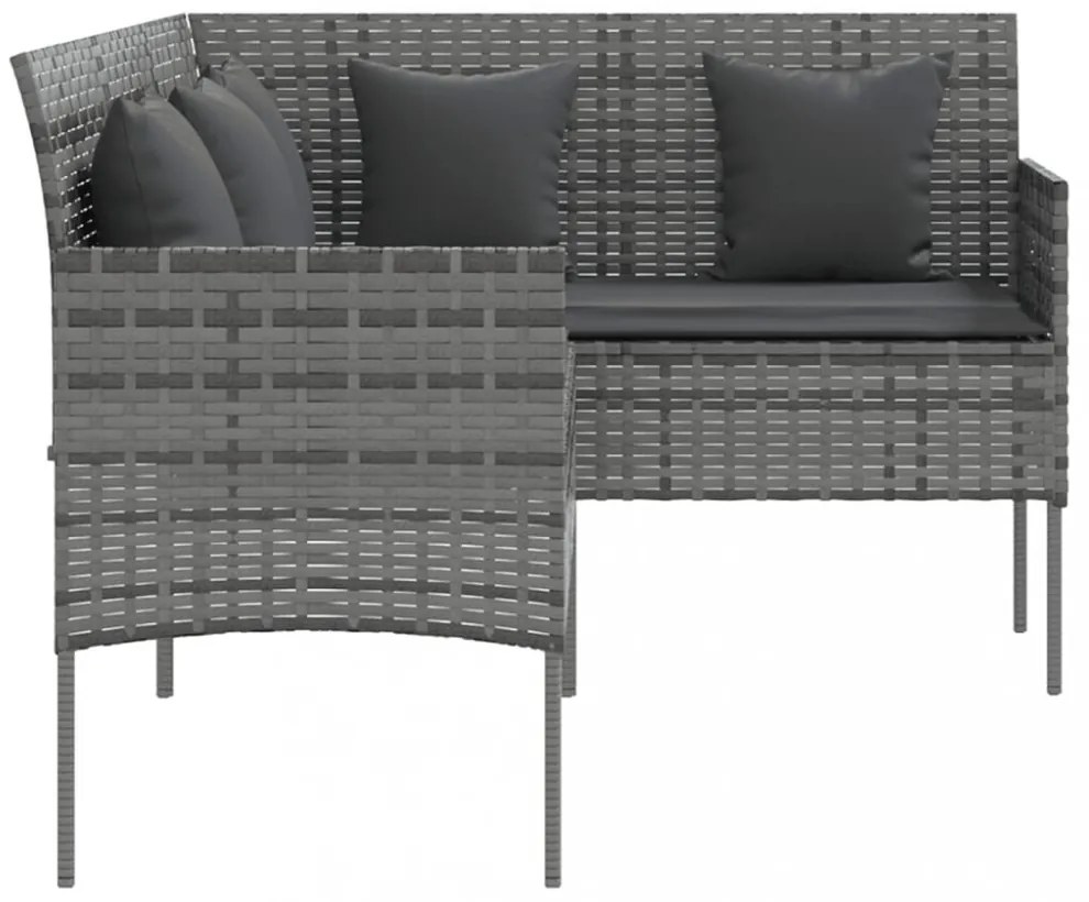 szürke polyrattan L-alakú kanapé párnákkal