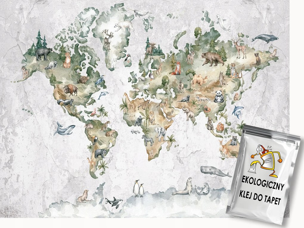 Fotótapéta Flizelina Földrajz Tudomány Térkép Világ Állatok 200x140 ragasztó