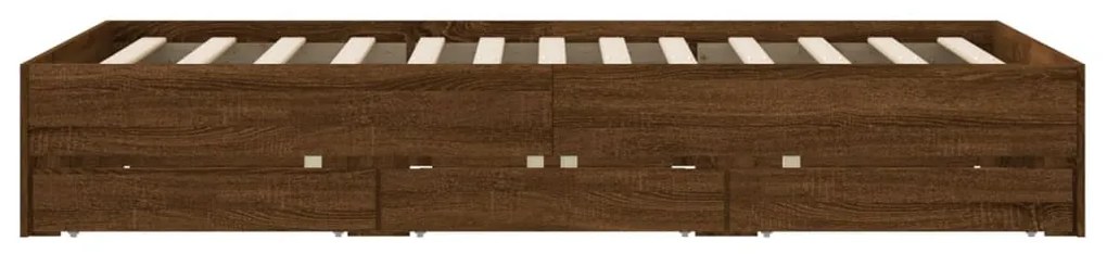barna tölgyszínű szerelt fa ágykeret fiókokkal 120 x 200 cm
