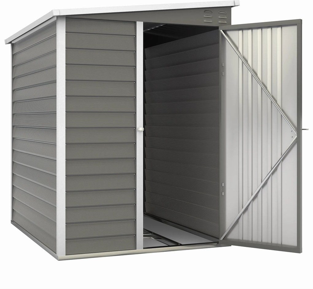 Outsunny Fém Szerszámtároló 2.3m² 142x184x181cm Alapzattal, Ferde Tetővel, Ablakkal, Zárható Ajtóval, Kesztyűvel, Időjárásálló Kertitároló Kültéri Ker