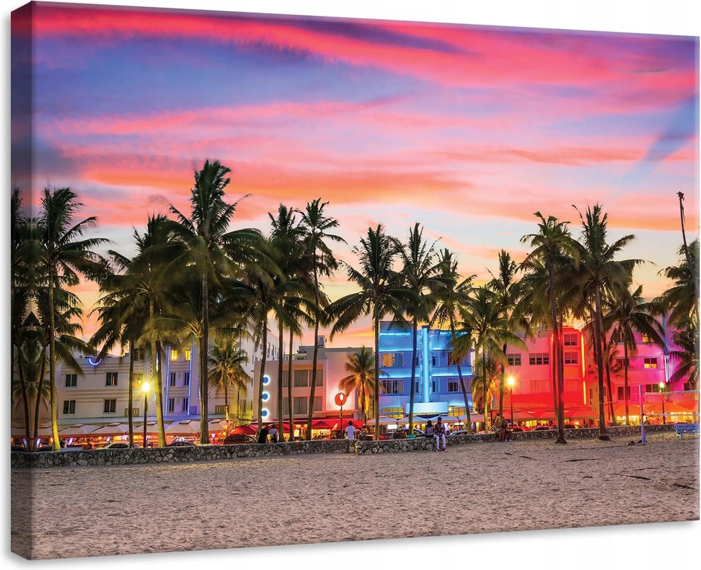 Vászonkép 70x50 Naplemente Miami Beach pálmafák óceán fényes trópusi tengerpart