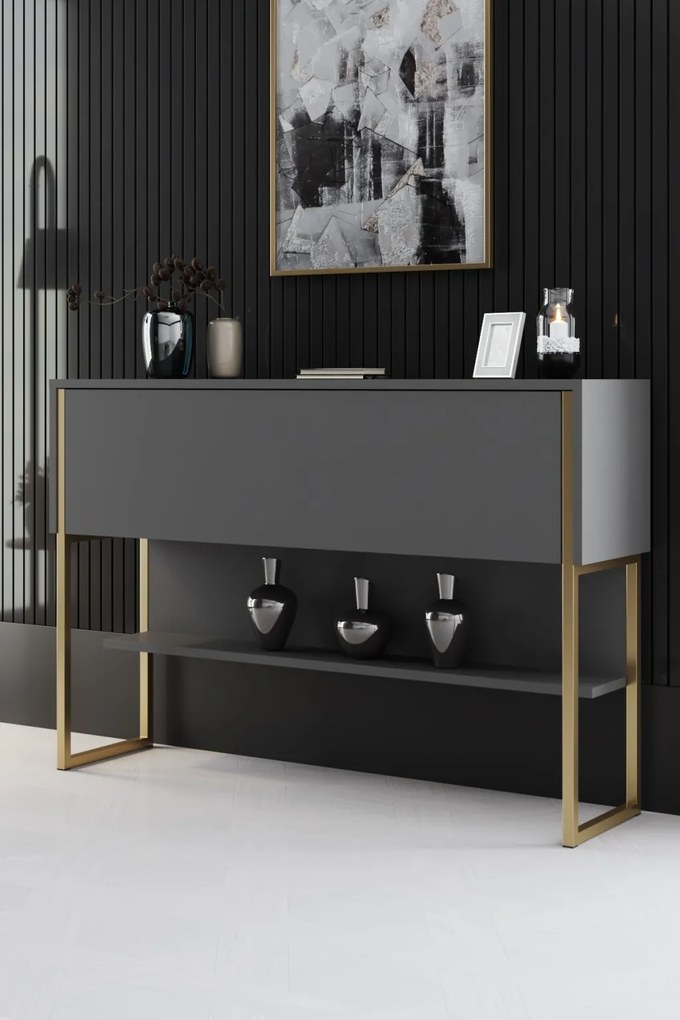 Komód, arany-antracit, 120 cm
