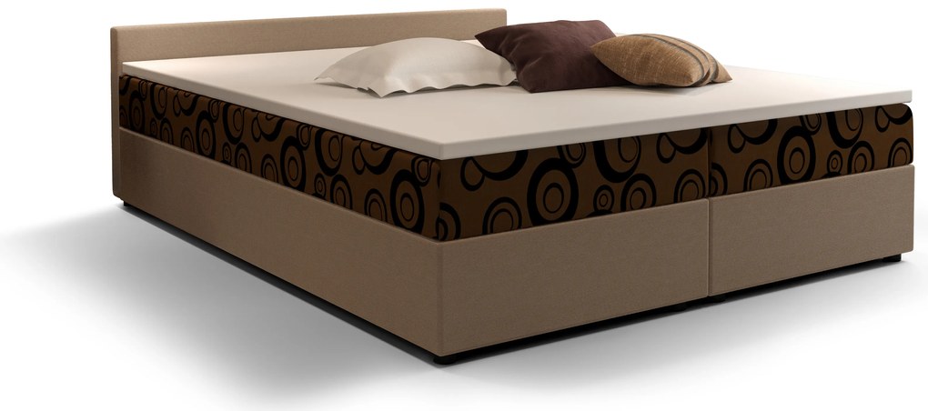 Franciaágy  Boxspring 160 cm Ceren (minta + világosbarna) (matraccal és tárolóhellyel). 1046414