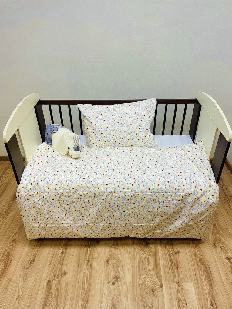 Gyermek pamut lepedők Elefánt sárga TiaHome - 1x Párna 90x70cm, 1x Paplan 140x200cm