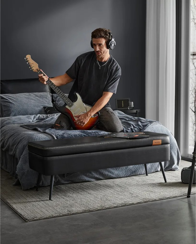 ECHO pad műbőr, ottomán, műbőr borítással, tintafekete 120x40x45cm