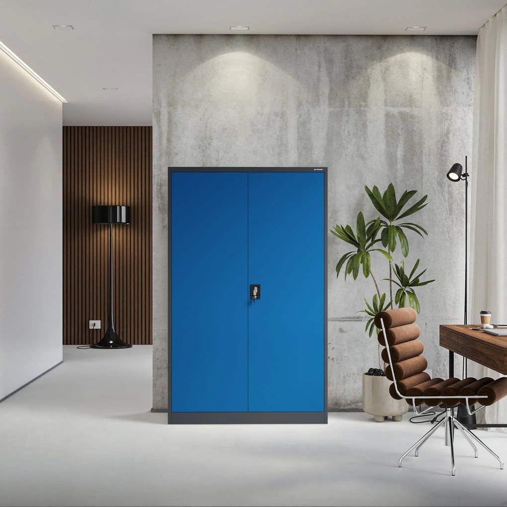 Fém iratszekrény JAN II, 1150 x 185 x 400 mm, antracit-kék