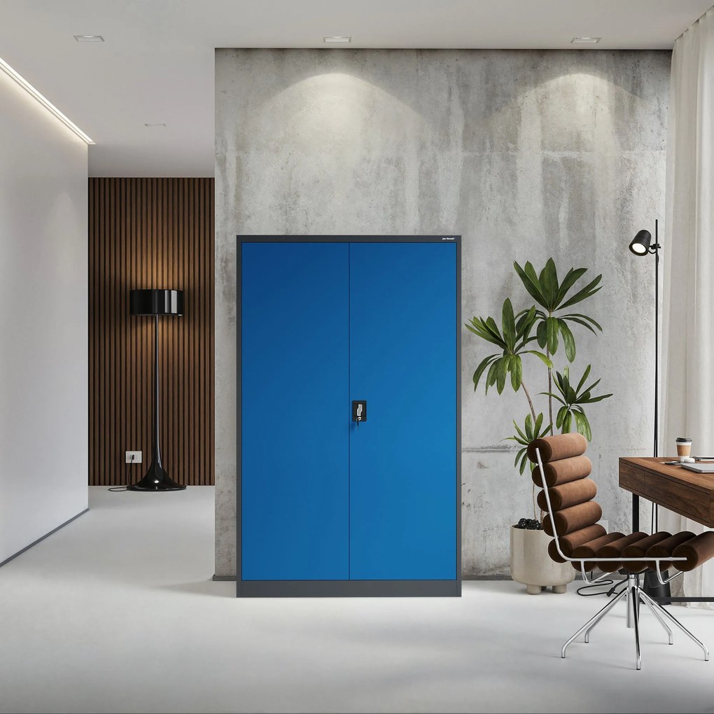 Fém iratszekrény JAN II, 1150 x 1850 x 400 mm, antracit-kék