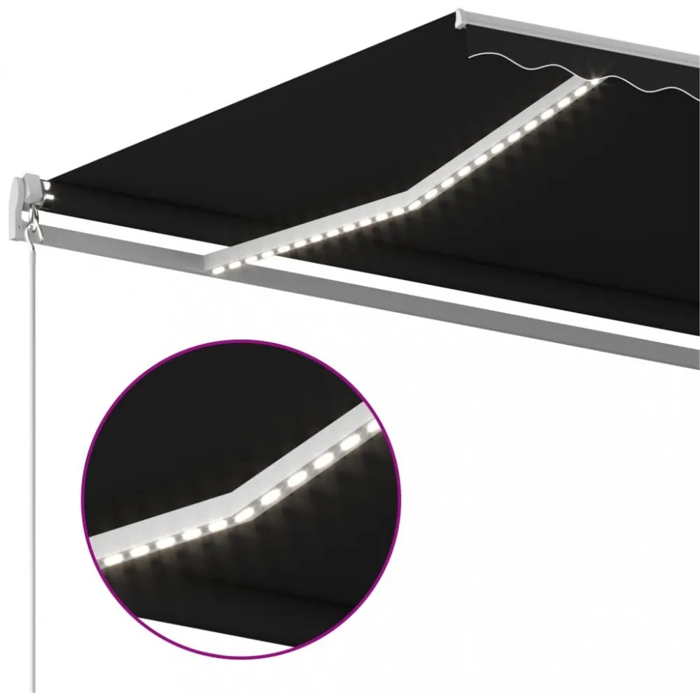 antracitszürke kézzel kihúzható LED-es napellenző 450 x 300 cm
