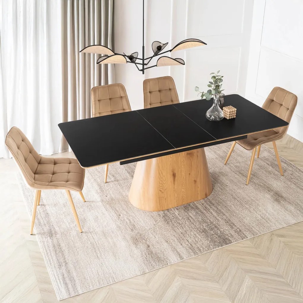 Stół LIZBONA Ceramiczny Rozkładany 160-200 cm Czarny/Dąb