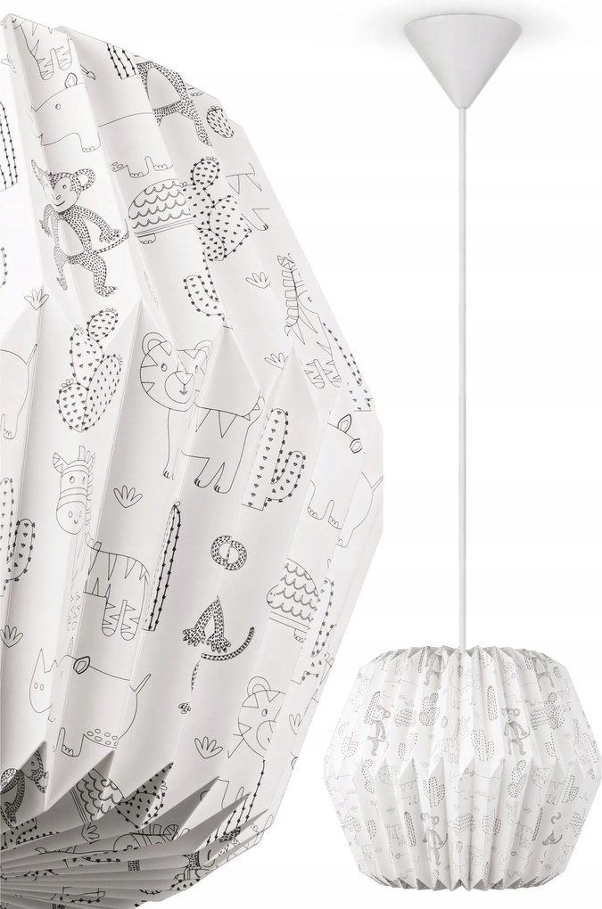 Mennyezeti papír függőlámpa gyerekszobába E27 Lámpabúra állatok