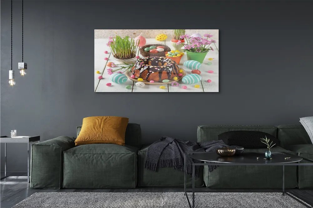 Akrilkép Tojás torta virág 140x70 cm 4 fogas