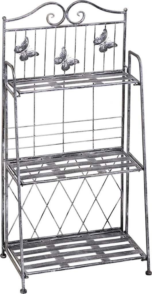 Outsunny 3-Tier Összecsukható Virágtartó Kültéri Használatra Erkély, Terasz vagy Kert, Fém Virágtartó Létra, Kerti Polc Ezüst Szürke | Aosom