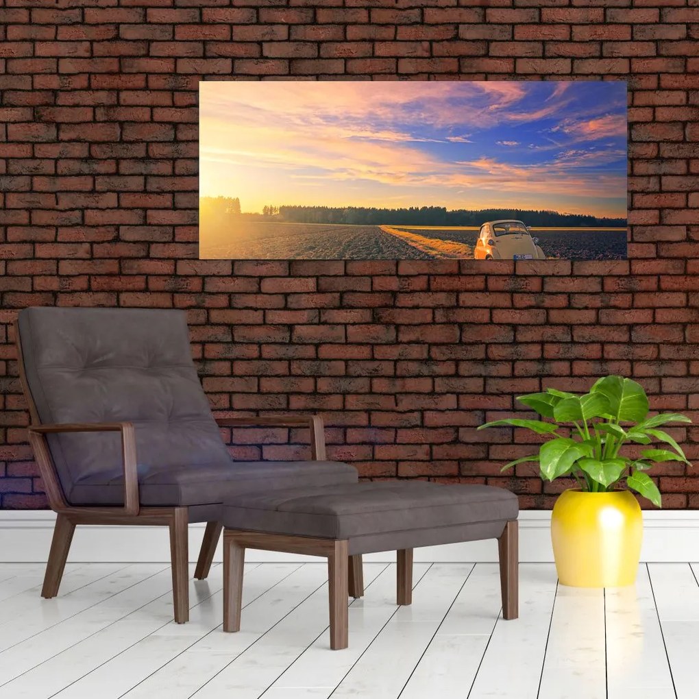 Egy sárga autó képe a mezőn (120x50 cm)