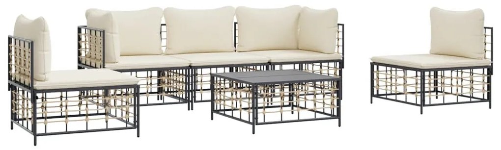 6 részes antracitszürke polyrattan kerti ülőgarnitúra párnákkal