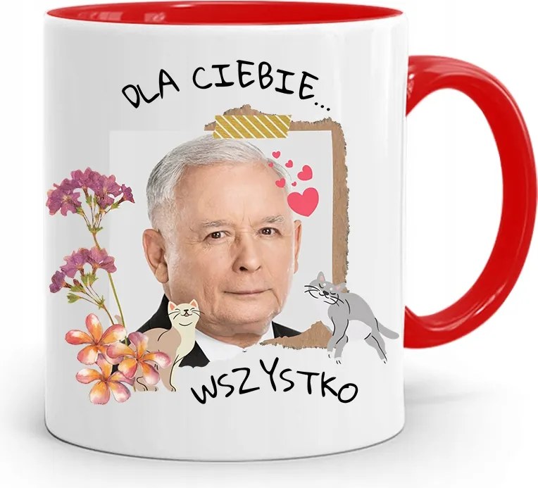 Piros Vicces Bögre Jaroslaw Kaczynski fényképes nyomattal
