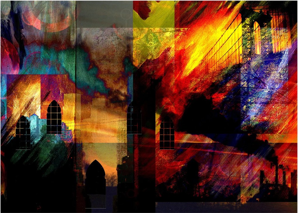 Kép - A város színes absztrakciója (üvegen) (70x50 cm)