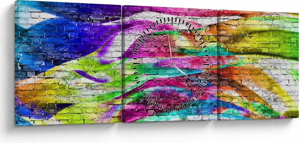 Kép - Téglafal színes lángokkal (órával) (90x30 cm)