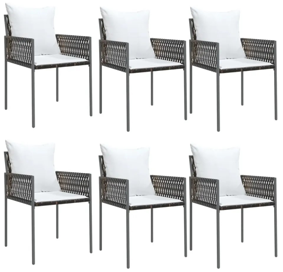 6 db barna polyrattan kerti szék párnával 54x61x83 cm