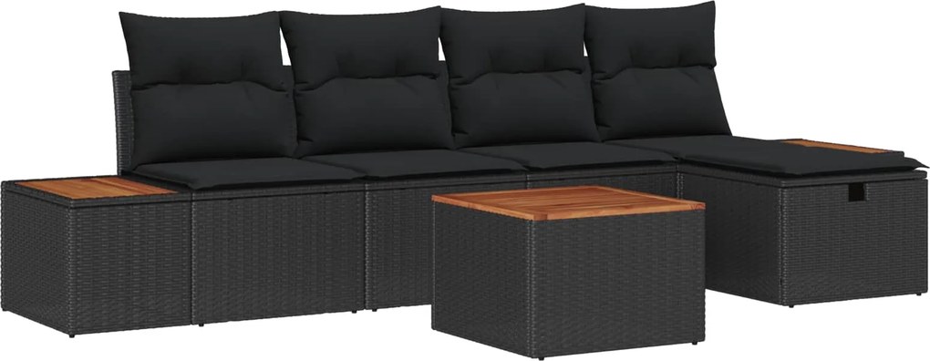 vidaXL Kerti Kanapé Szett párnával 6 pcs Fekete Poli rattan