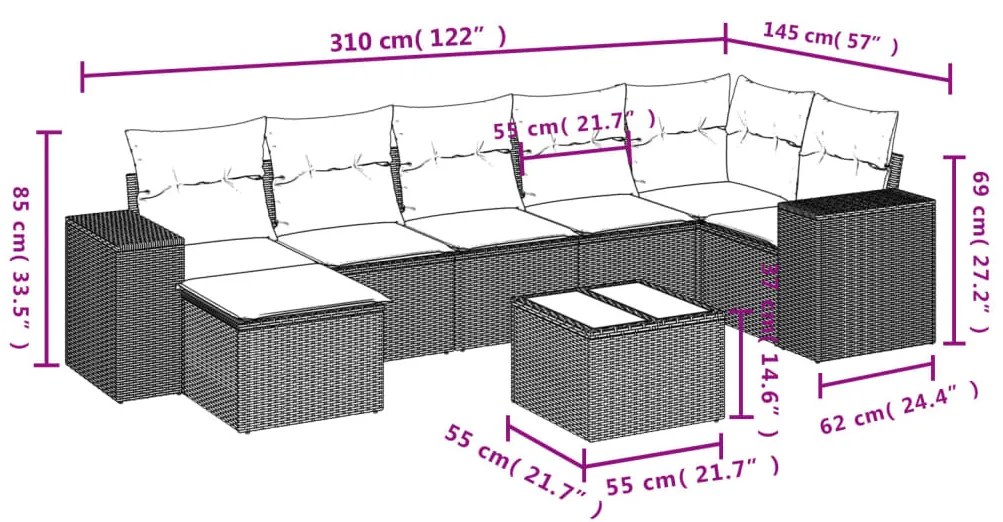 8 részes világosszürke polyrattan kerti ülőgarnitúra párnával