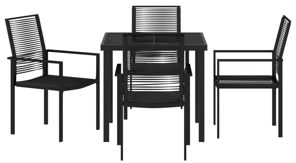 5 részes Kerti Étkező Készlet Fekete PVC Rattan