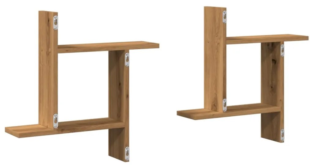 2 db kézműves tölgy színű szerelt fa fali polc 50 x 12 x 50 cm