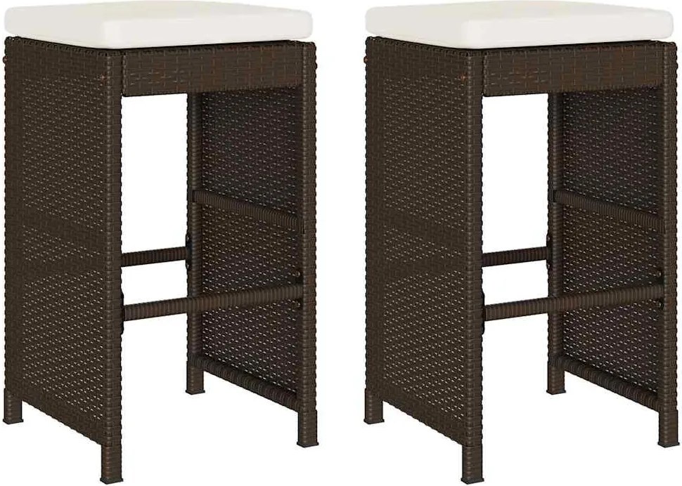 2 db barna polyrattan kerti bárszék párnával