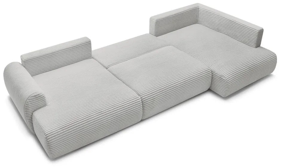 Világosszürke kordbársony kinyitható sarokkanapé (bal oldali-U alakú) Lucien – Bobochic Paris
