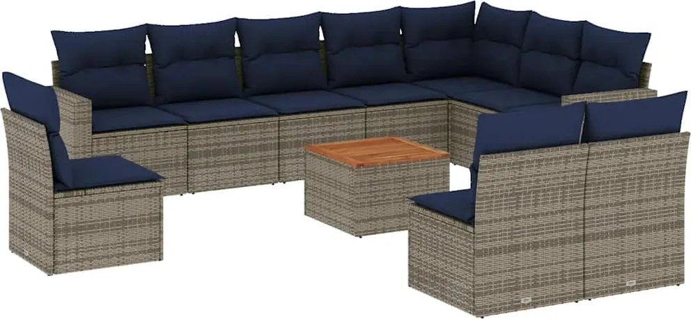 vidaXL 11 részes szürke polyrattan kerti ülőgarnitúra párnákkal